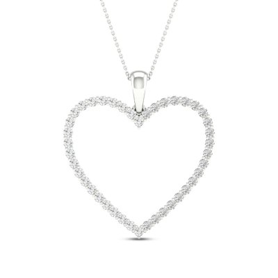 Diamond Heart Necklace 1/2 ct tw Round-cut 10K White Gold 18