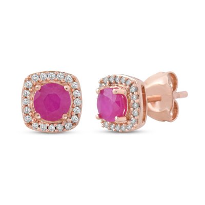 Ruby Earrings 1/10 ct tw Diamonds 10K Rose Gold