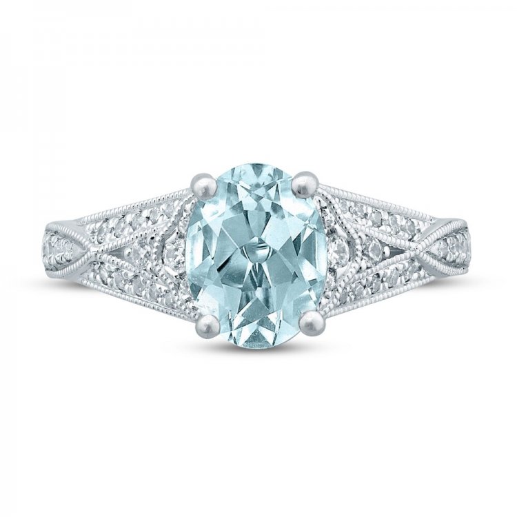 Aquamarine Engagement Ring 1/4 ct tw Diamonds 14K White Gold