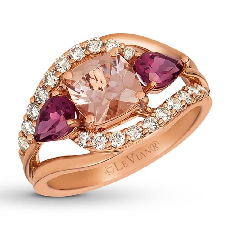 Le Vian Morganite  Garnet Ring 1/2 ct tw Diamonds 14K Gold