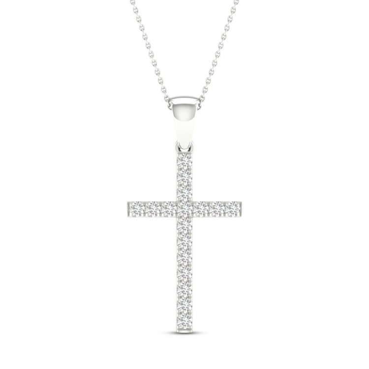 Diamond Cross Necklace 1/4 ct tw Round-Cut 10K White Gold 18