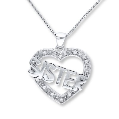 "Sister" Heart Necklace 1/20 ct tw Diamonds Sterling Silver