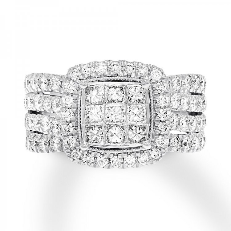 Diamond Engagement Ring 2 ct tw Princess/Round 10K White Gold