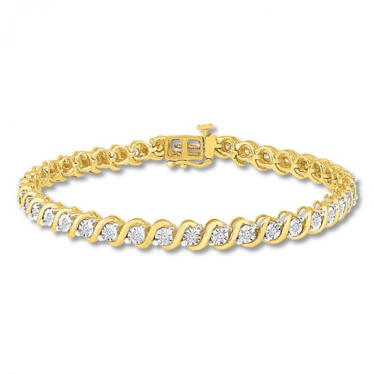 Diamond Bracelet 3/4 ct tw Round-cut 10K Yellow Gold 7.25