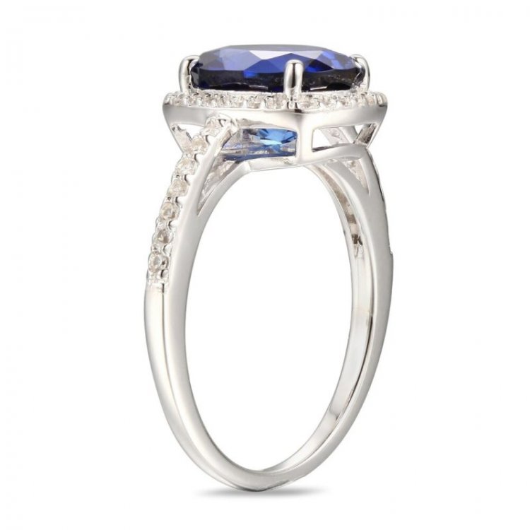 Blue  White Lab-Created Sapphire Ring Sterling Silver