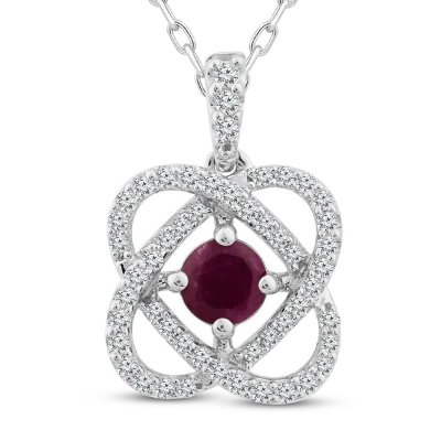 Center of Me Ruby  Diamond Necklace 1/5 ct tw 10K White Gold 18