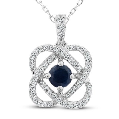 Center of Me Blue Sapphire  Diamond Necklace 1/5 ct tw 10K White Gold 18