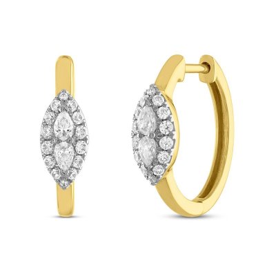 Forever Connected Diamond Hoop Earrings 3/8 ct tw Pear/Round 10K Yellow Gold