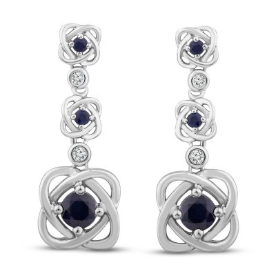 Center of Me Blue Sapphire  Diamond Dangle Earrings 10K White Gold