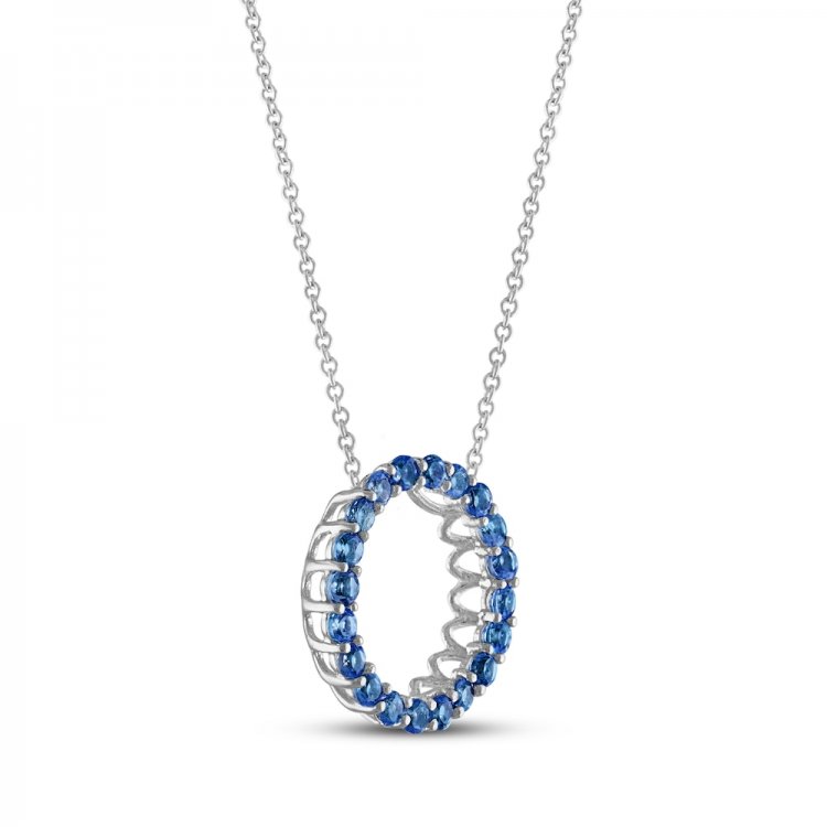 Blue Sapphire Circle Necklace Sterling Silver 18