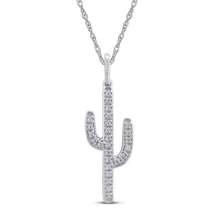 Diamond Cactus Necklace 1/10 ct tw Sterling Silver 18