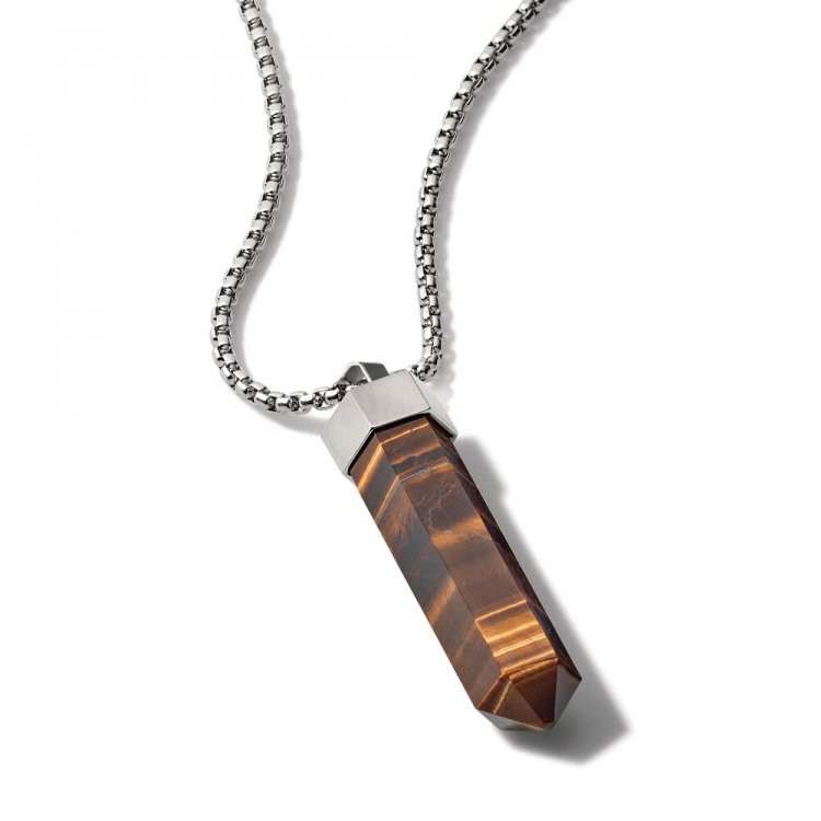 Bulova Tigers Eye Necklace Stainless Steel 26-28