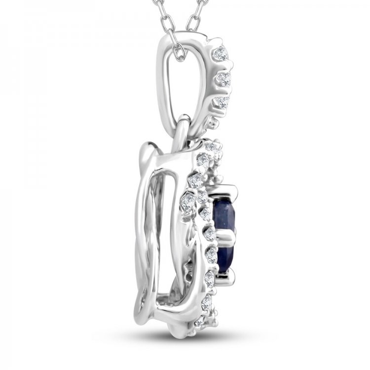 Center of Me Blue Sapphire  Diamond Necklace 1/5 ct tw 10K White Gold 18