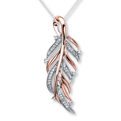 Diamond Feather Necklace  1/6 ct tw  Sterling Silver/10K Gold