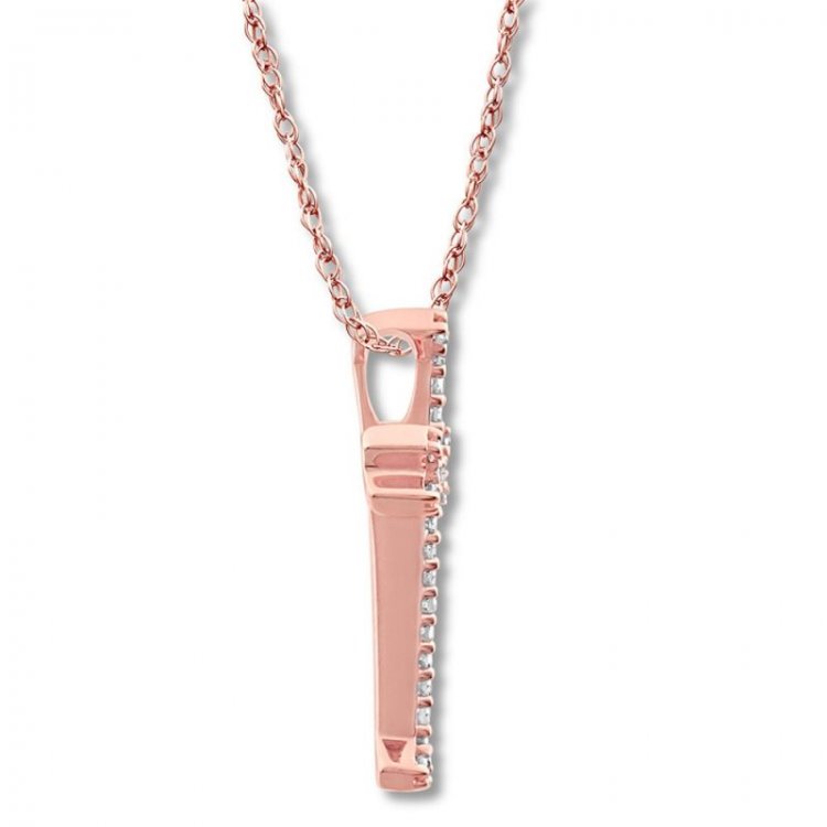 Diamond Cross Necklace 1/10 ct tw Round-cut 10K Rose Gold