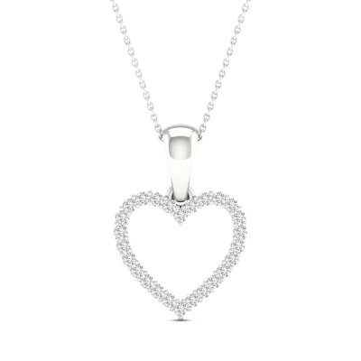 Diamond Heart Necklace 1/10 ct tw Round-Cut 10K White Gold 18