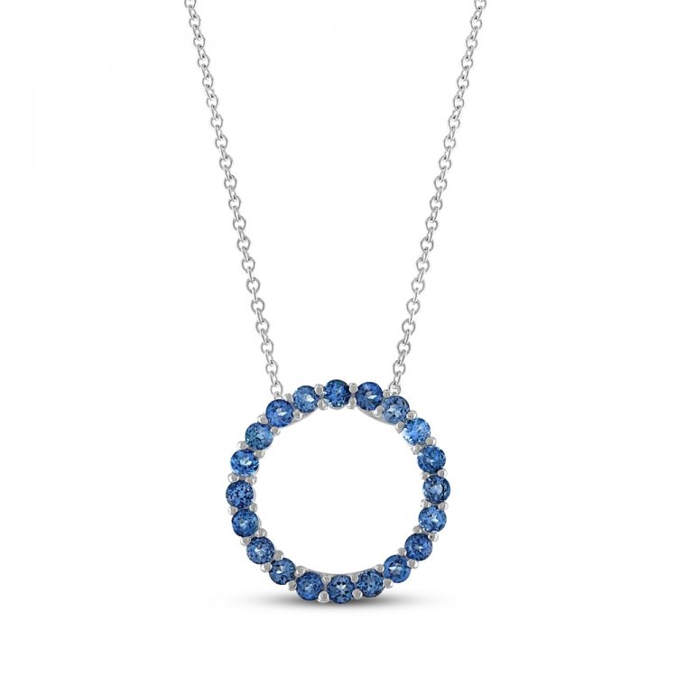 Blue Sapphire Circle Necklace Sterling Silver 18