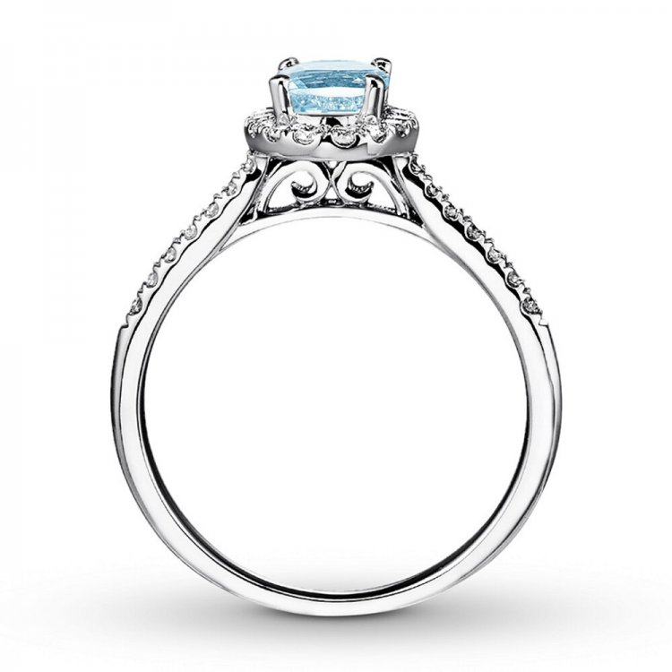 Aquamarine Engagement Ring 1/4 ct tw Diamonds 14K White Gold