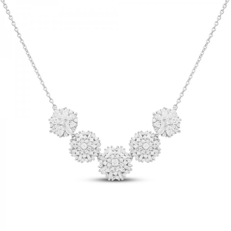 Sparks of Love Diamond Starburst Necklace 1/2 ct tw Princess/Marquise/Baguette/Round-Cut 10K White Gold 18