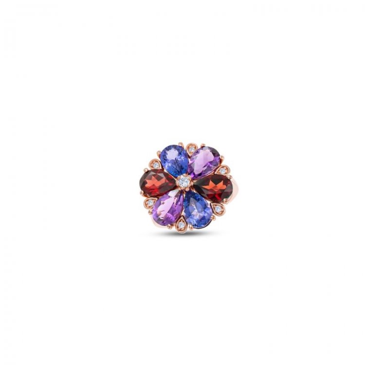 Le Vian Garnet, Tanzanite  Amethyst Ring 1/10 ct tw Diamonds 14K Strawberry Gold