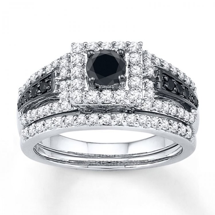 Black  White DiamondBridal Set 7/8 ct tw 10K White Gold