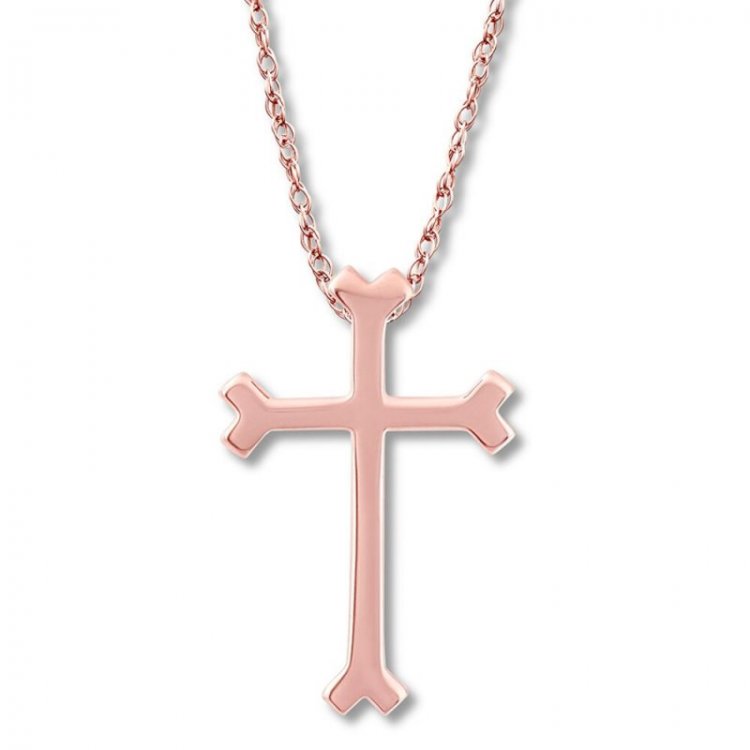 Diamond Cross Necklace 1/10 ct tw Round-cut 10K Rose Gold