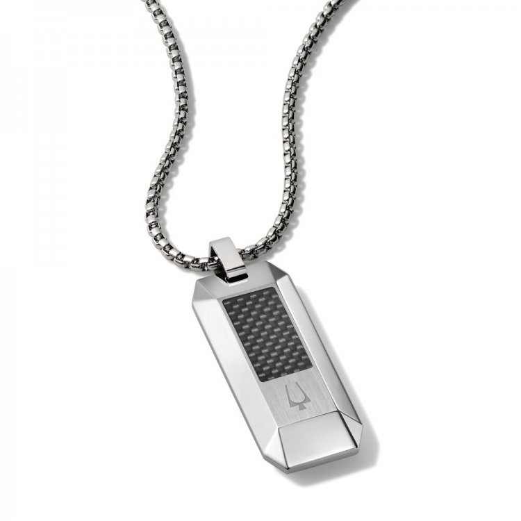 Bulova Dog Tag Necklace Stainless Steel 26-28.5