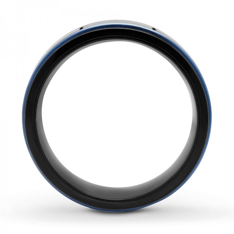 Mens Wedding Band Black/Blue Ion-Plated Stainless Steel 8mm