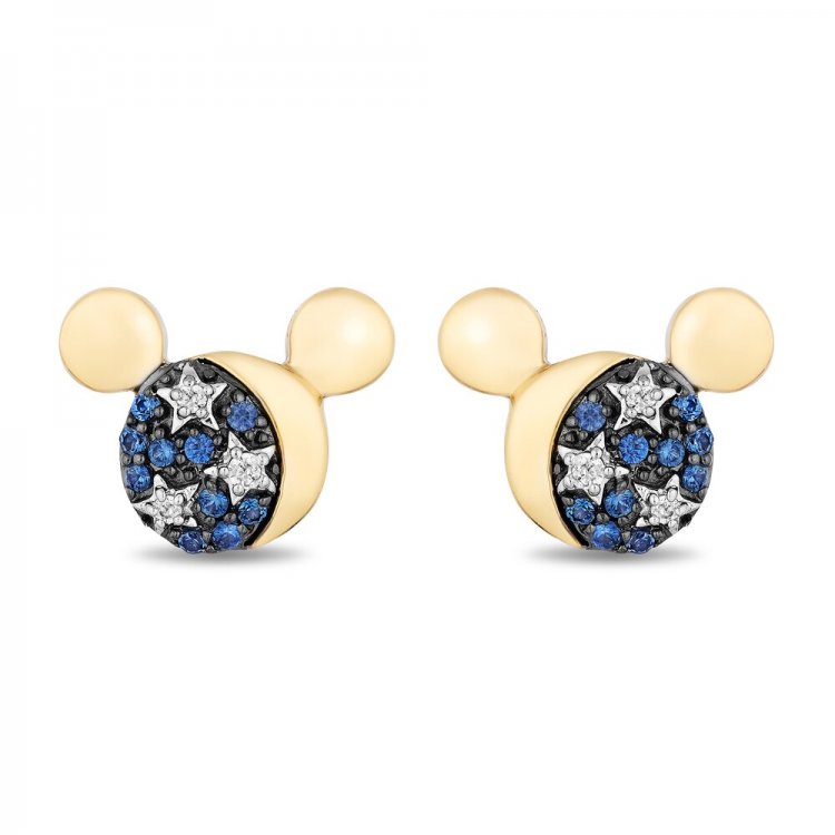 Disney Treasures Fantasia Blue Sapphire Earrings 1/20 ct tw Diamonds Sterling Silver/10K Yellow Gold