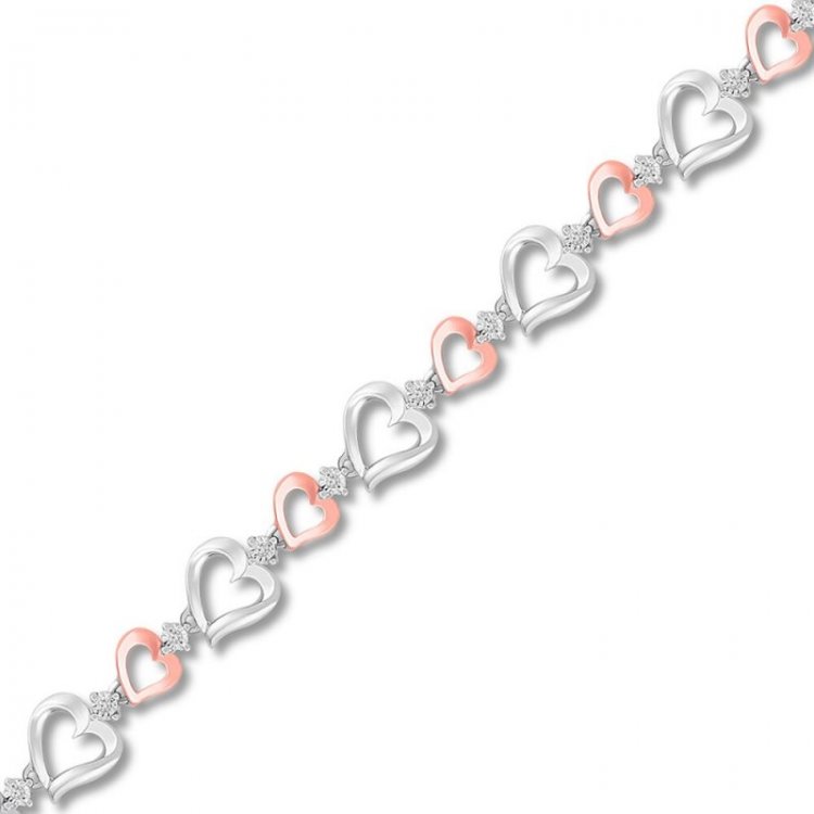 Diamond Heart Bracelet 1/10 ct tw Sterling Silver/10K Rose Gold