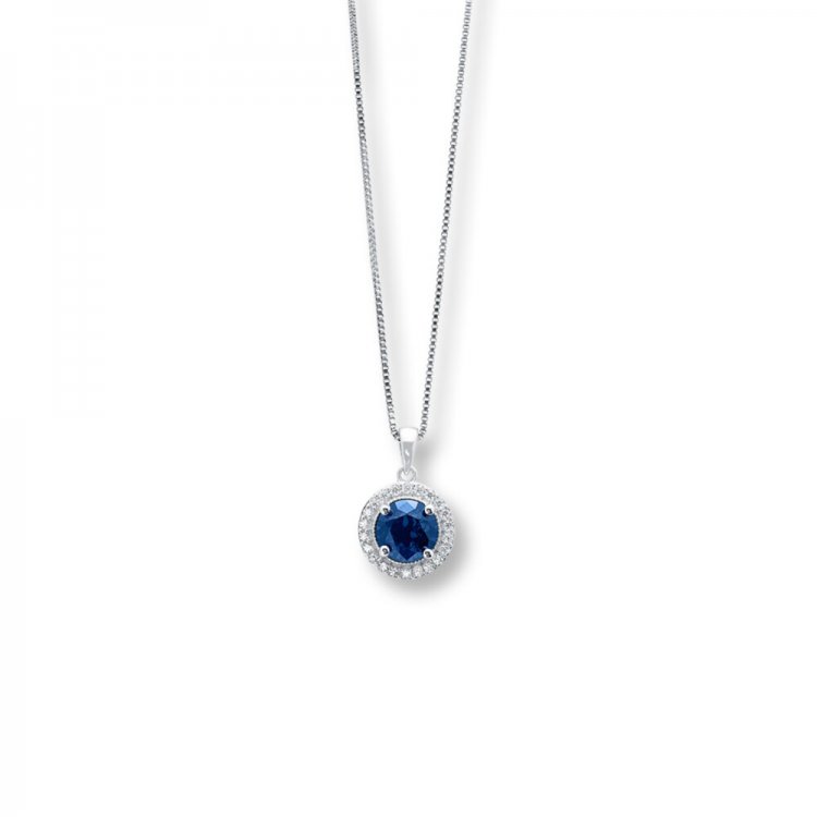 Blue & White Lab-Created Sapphire Necklace Sterling Silver