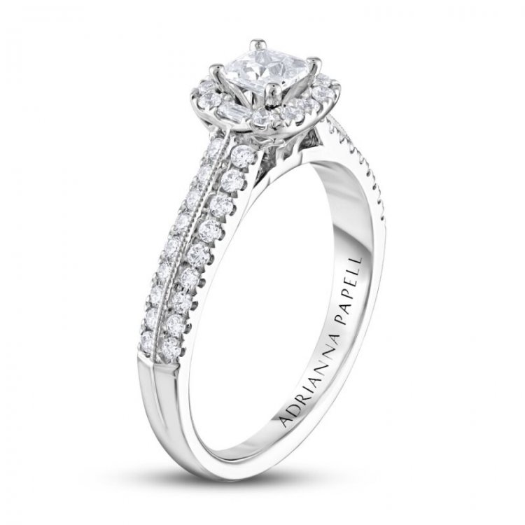 Adrianna Papell Diamond Engagement Ring 5/8 ct tw Princess/Round/Baguette-cut 14K White Gold