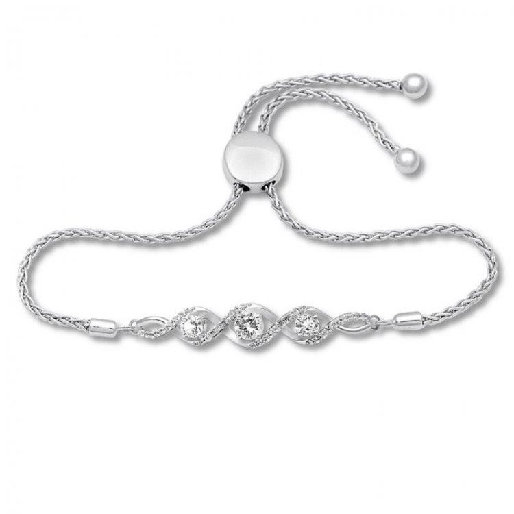 Lab-Created White Sapphire Bolo Bracelet Sterling Silver