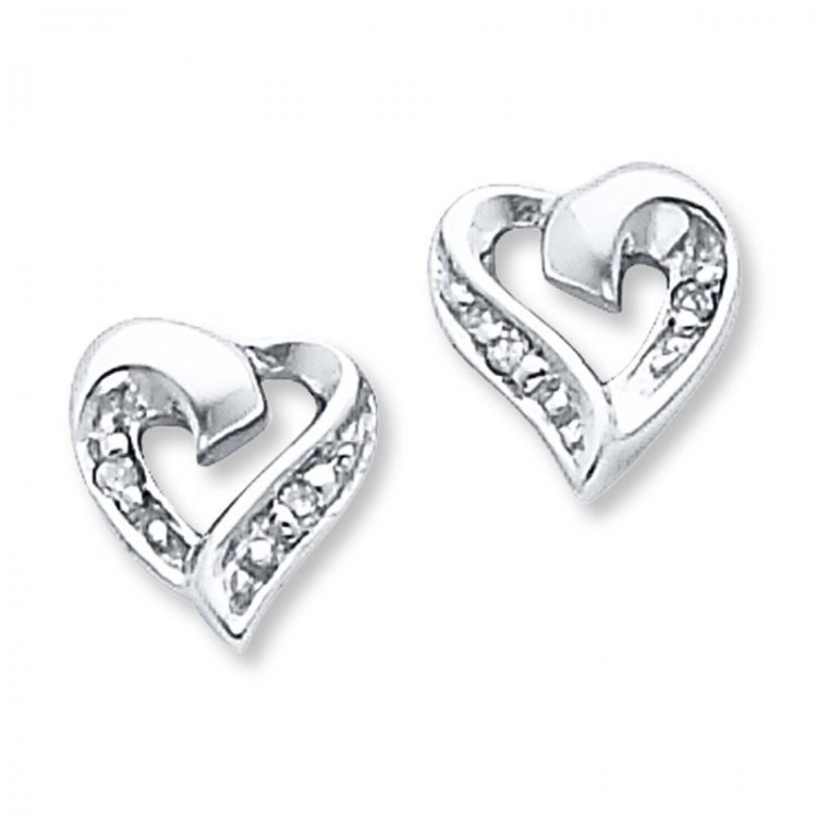 Diamond Heart Earrings Sterling Silver