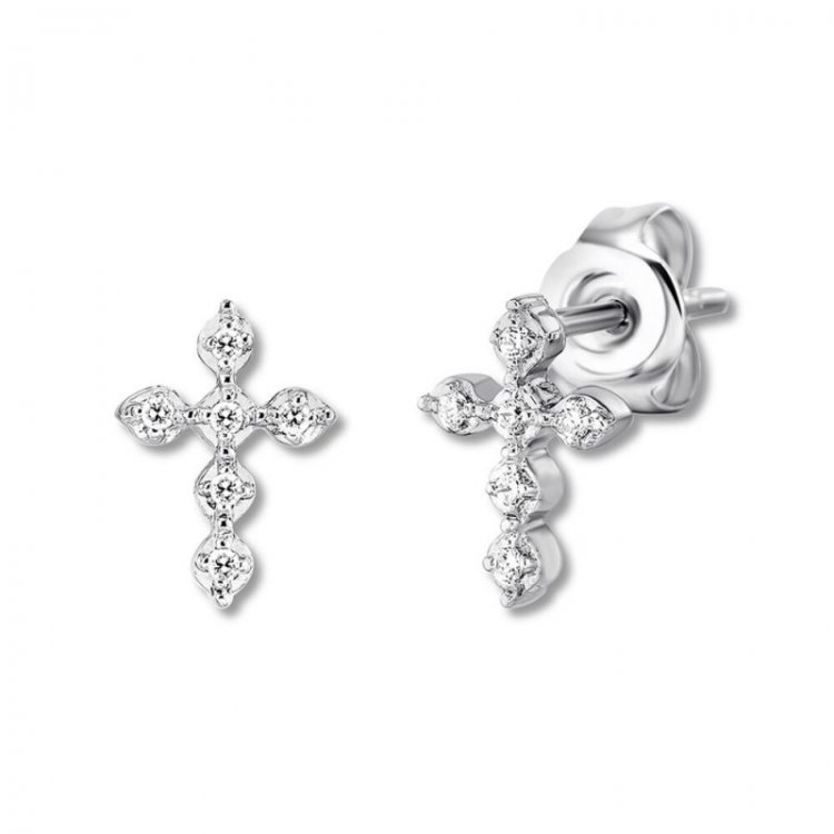 Diamond Cross Earrings 1/20 ct tw Round-cut Sterling Silver