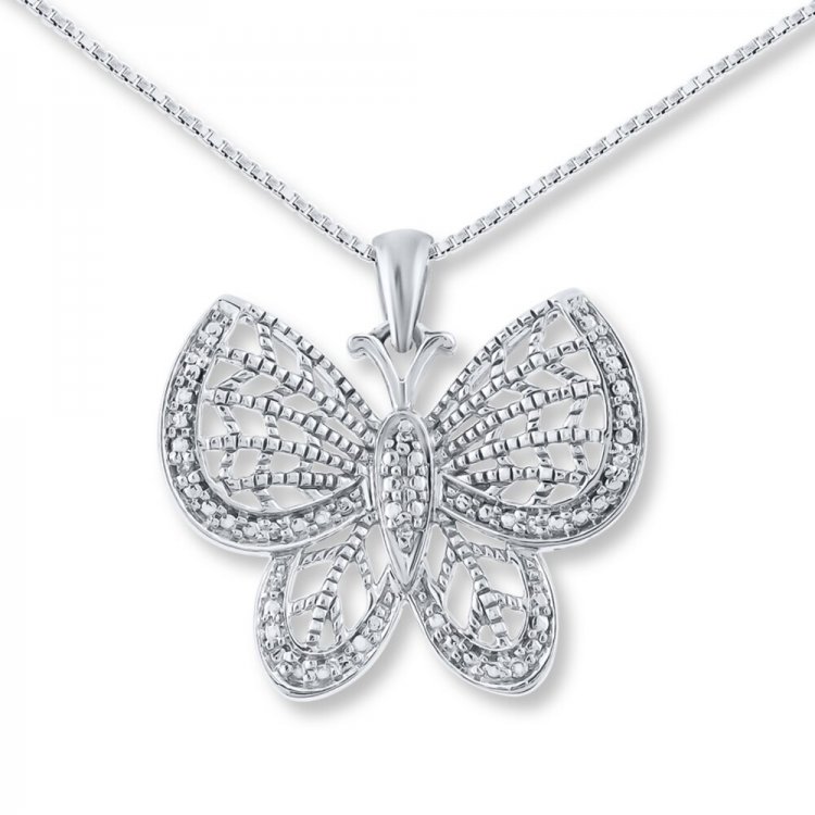 Butterfly Necklace Diamond Accents Sterling Silver