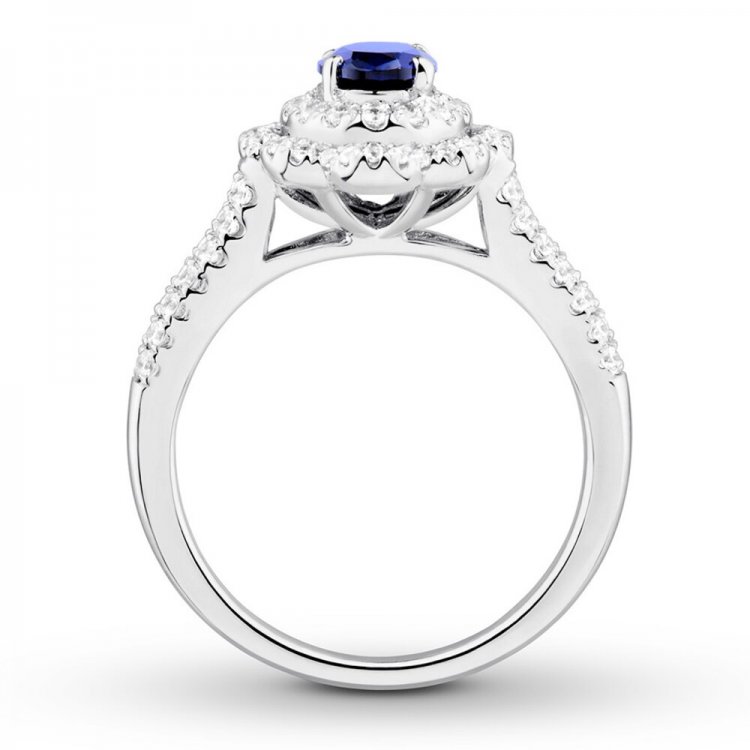 Oval Sapphire Engagement Ring 1/2 ct tw Diamonds 14K White Gold