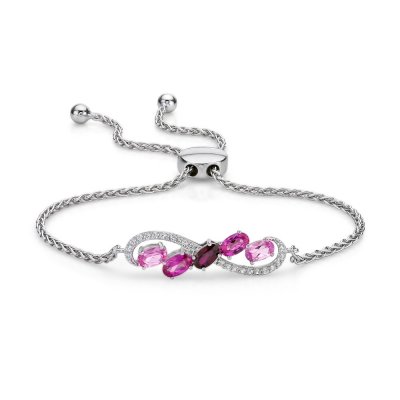 Vibrant Shades Lab-Created Ruby/Pink  White Lab-Created Sapphire Bolo Bracelet Sterling Silver