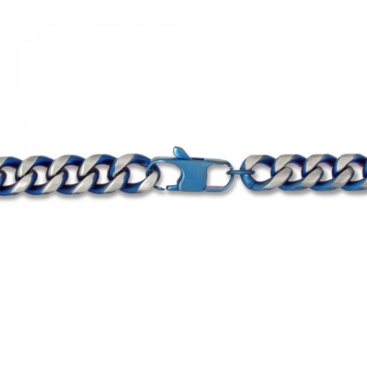 Men's Curb Chain Bracelet Stainless Steel/Blue Ion-Plating 8.5"