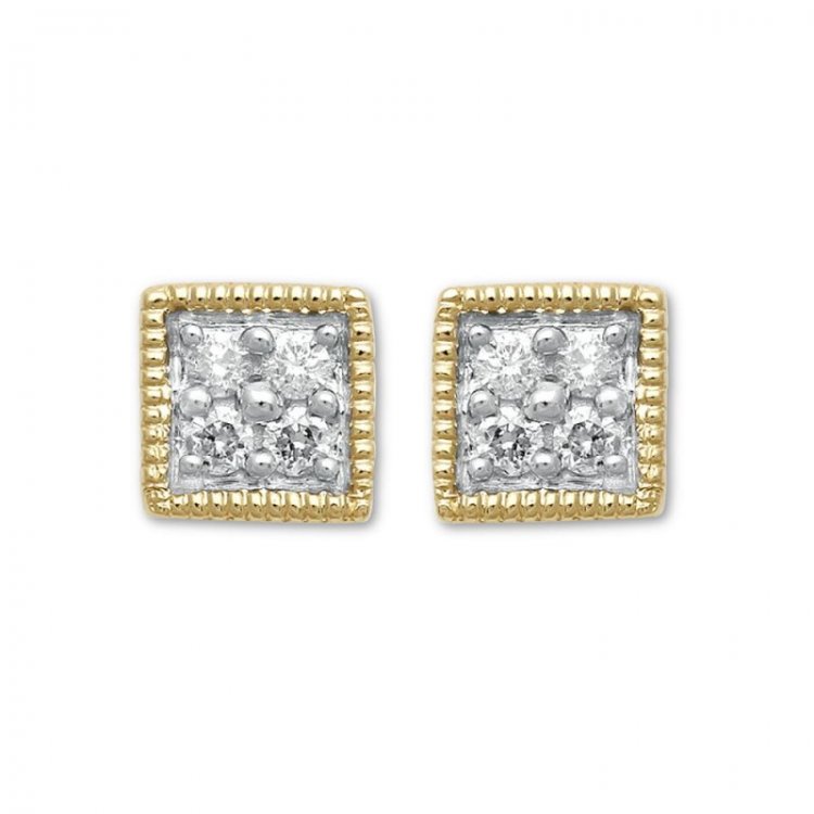 Square Earrings 1/10 ct tw Round-cut Diamonds 10K Yellow Gold