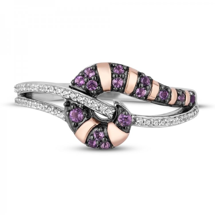 Disney Treasures Alice in Wonderland Cheshire Cat Amethyst  Diamond Ring 1/10 ct tw Sterling Silver/10K Rose Gold