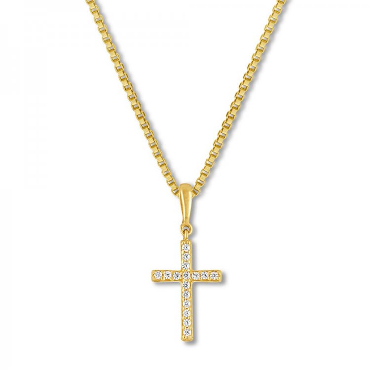 Diamond Cross Necklace 1/15 ct tw Round-cut 10K Yellow Gold