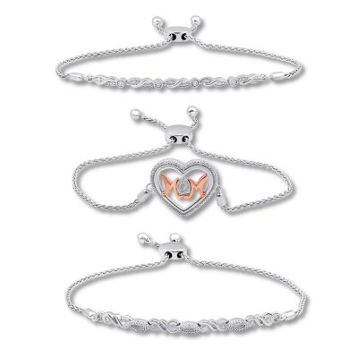 Diamond Mom Bolo Bracelet Set Sterling Silver/10K Rose Gold