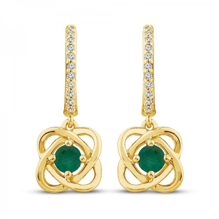 Center of Me Emerald  Diamond Dangle Earrings 1/10 ct tw 10K Yellow Gold