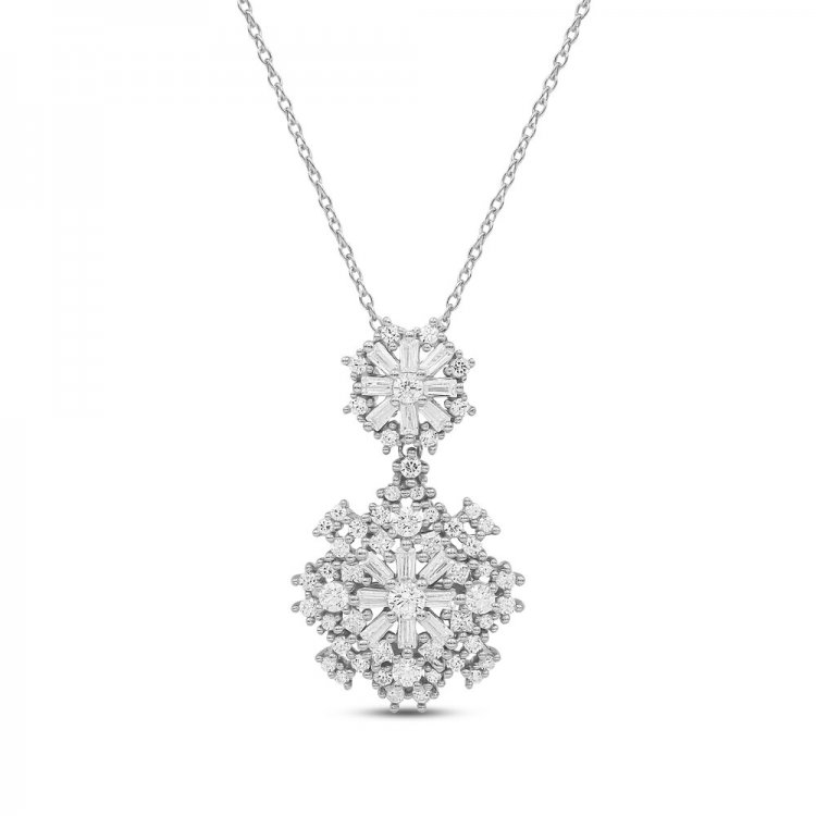 Sparks of Love Diamond Necklace 1 ct tw Round/Baguette 10K White Gold 18