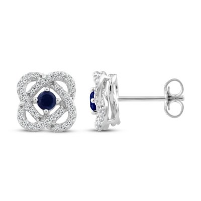 Center of Me Blue Sapphire  Diamond Earrings 1/4 ct tw 10K White Gold