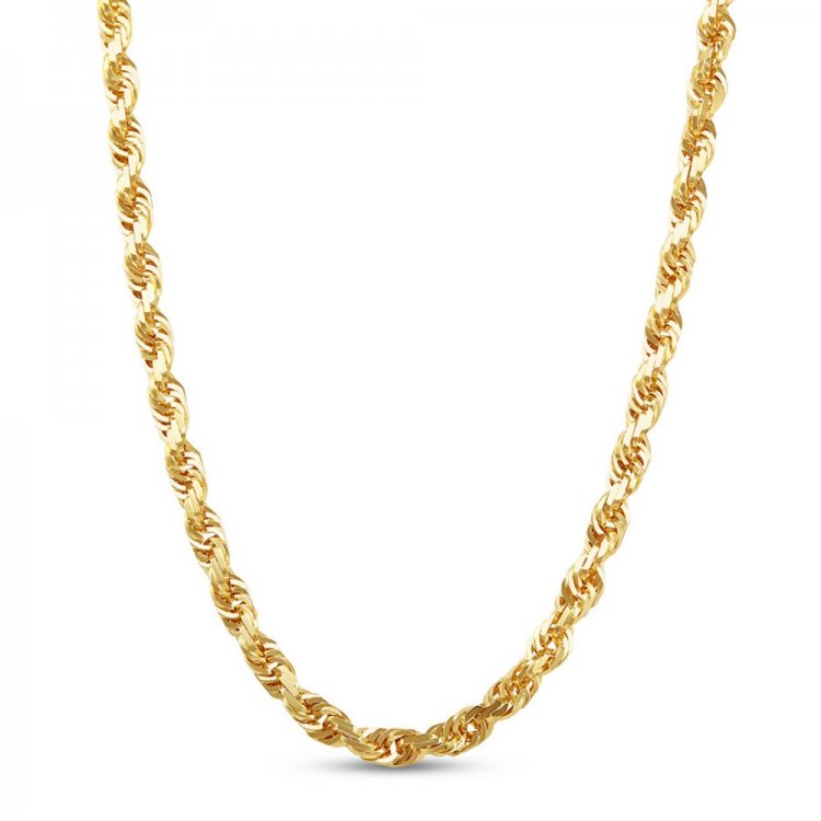 Mens Rope Chain Necklace 10K Yellow Gold 24