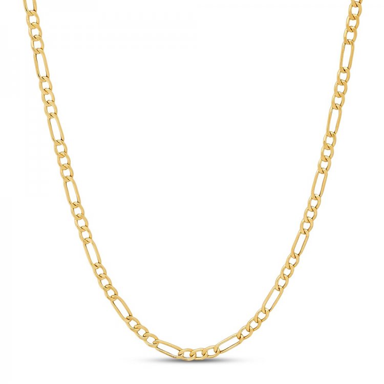 Mens Hollow Figaro Chain 14K Yellow Gold 24