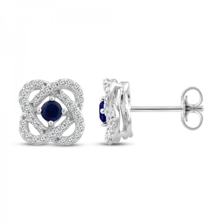 Center of Me Blue Sapphire  Diamond Earrings 1/4 ct tw 10K White Gold