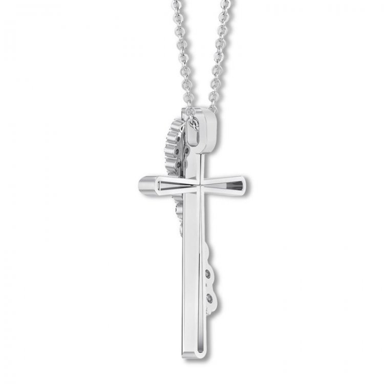 Diamond Cross Necklace 1/3 ct tw Round-cut 10K White Gold